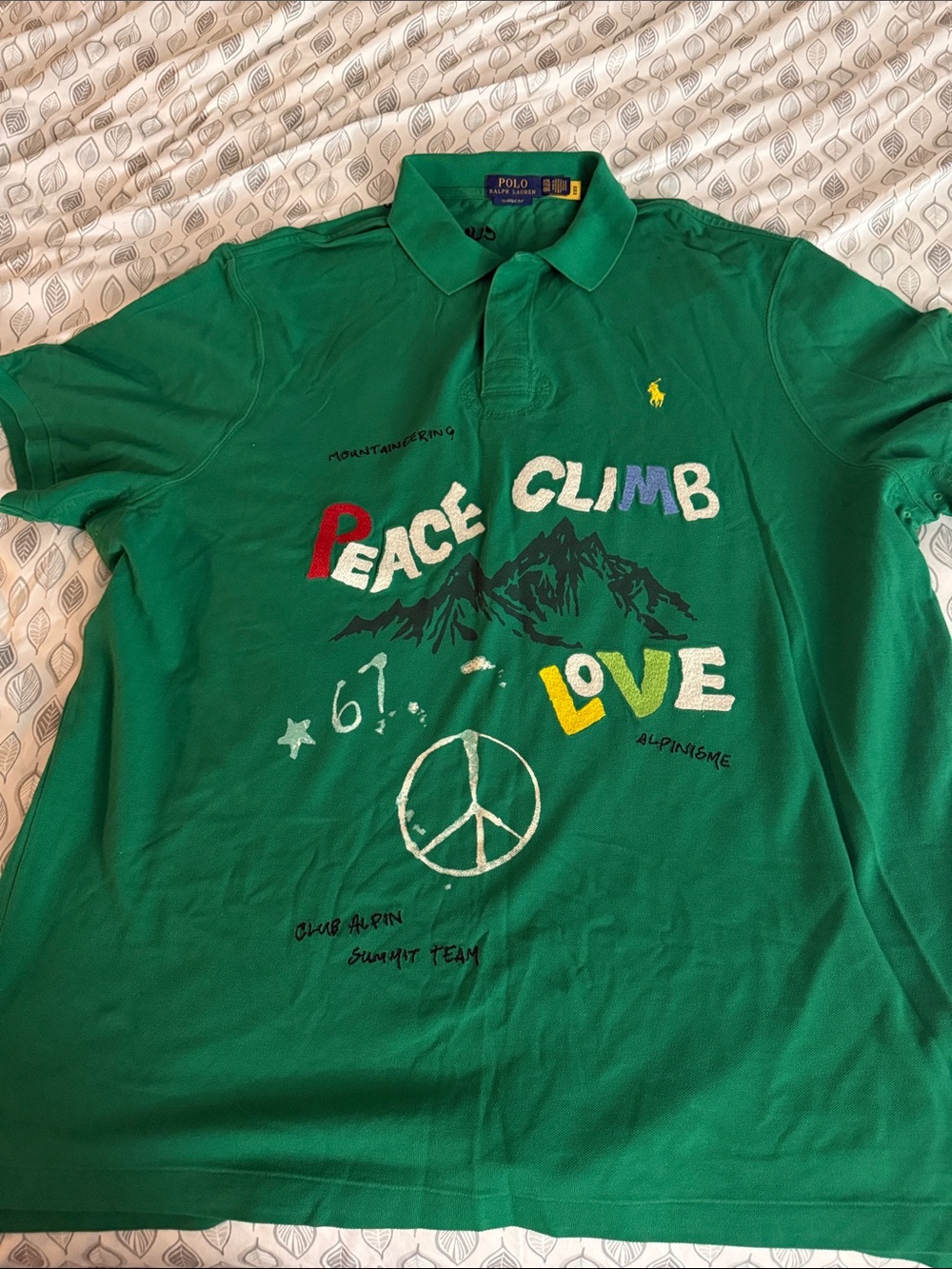 Ralph Lauren Green Polo with Navy and Yellow Labels
